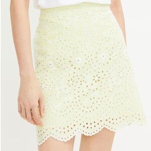 NWT LOFT Embroidered Scalloped Shift Skirt (Lemon Lime)
